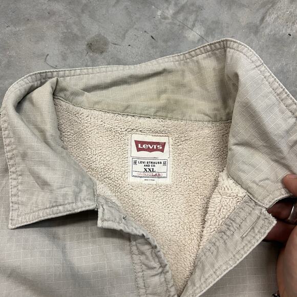 Levis Mens XXL Beige Canvas Sherpa Lined Shacket Heavy Shirt Jacket - Picture 5 of 8